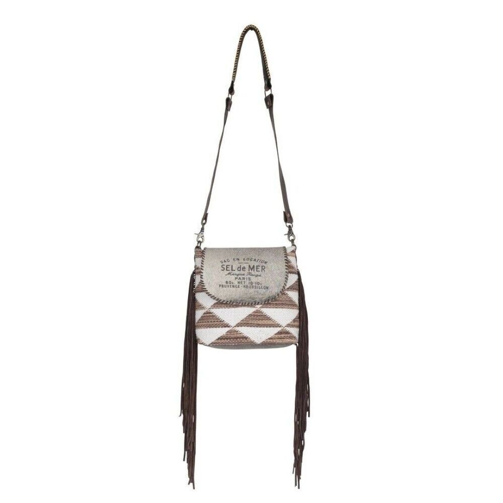 Myra Bag Handmade Haven Shoulder Bag Upcycled Canvas & Cowhide Leather - Picture 5 of 10